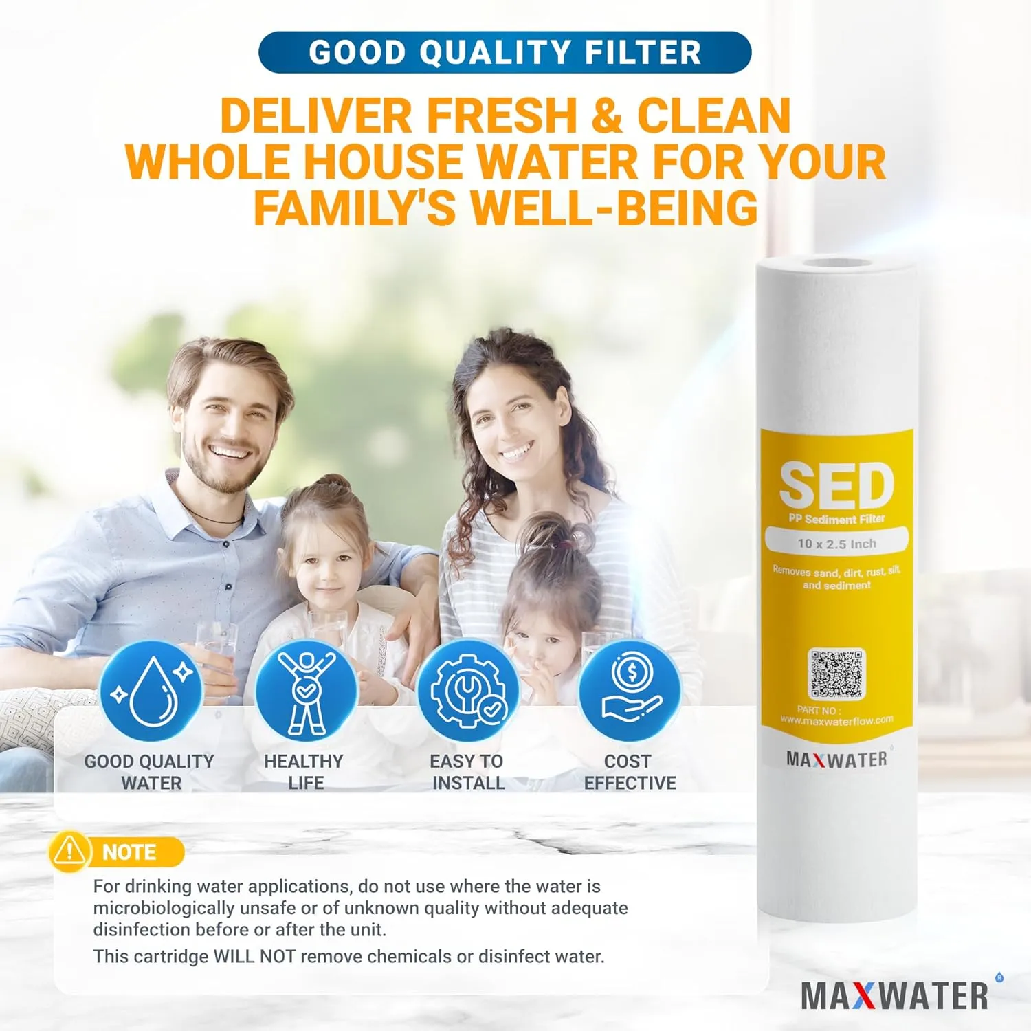 Max Water 10 inch x 2.5 inch, 5 Micron Replacement Sediment Water Filter Cartridge for Whole House, Melt Blown Filtration Fiber for Heavy Duty (Pack of 50)