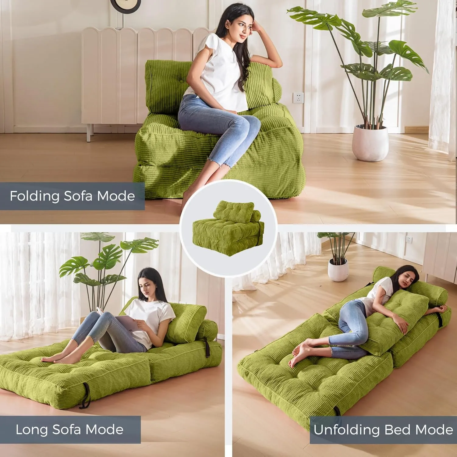 MAXYOYO Folding Sofa Bed, Convertible Sleeper Chair with Pillow Foldable Matress, Portable Fold Out Chair Bed Comfy Floor Sofa Lounge for Living Room Bedroom