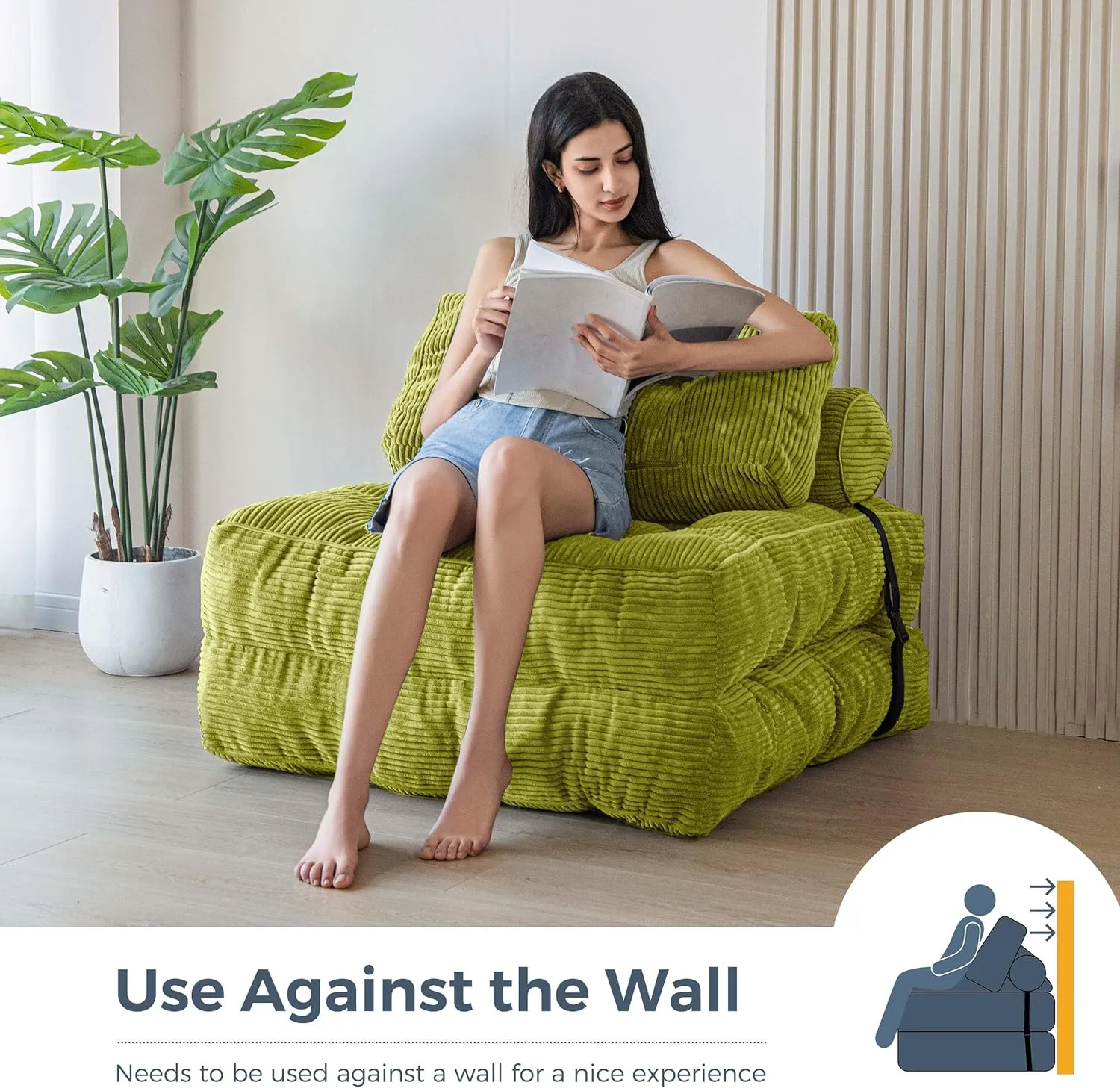 MAXYOYO Folding Sofa Bed, Convertible Sleeper Chair with Pillow Foldable Matress, Portable Fold Out Chair Bed Comfy Floor Sofa Lounge for Living Room Bedroom