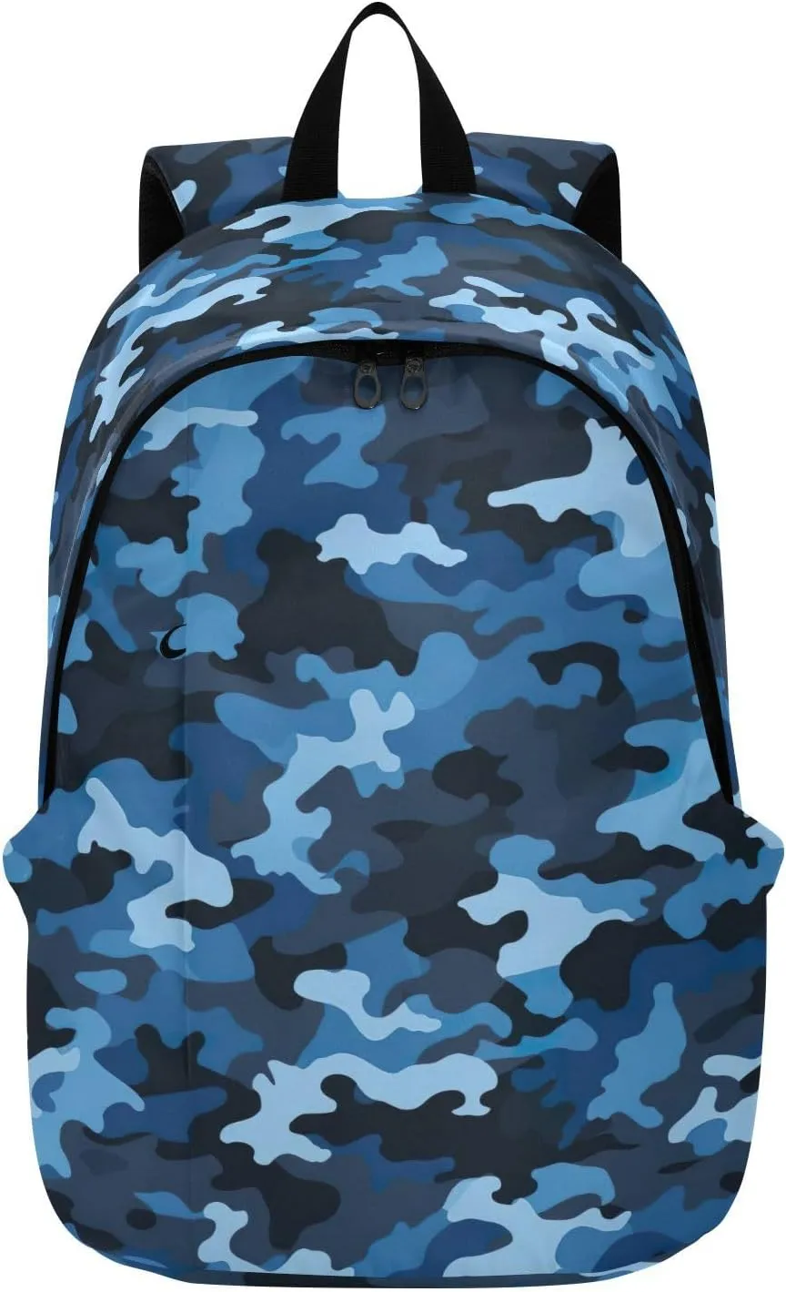 MCHIVER Travel Backpack Blue Camo Casual Daypack Backpacks Lightweight Carry on Bag Water Resistant Hiking Backpack for Men Women