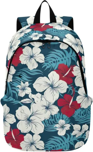 MCHIVER Travel Backpack Hibiscus Flower Colorful Leaf Casual Daypack Backpacks Lightweight Carry on Bag Water Resistant Hiking Backpack for Women and Men