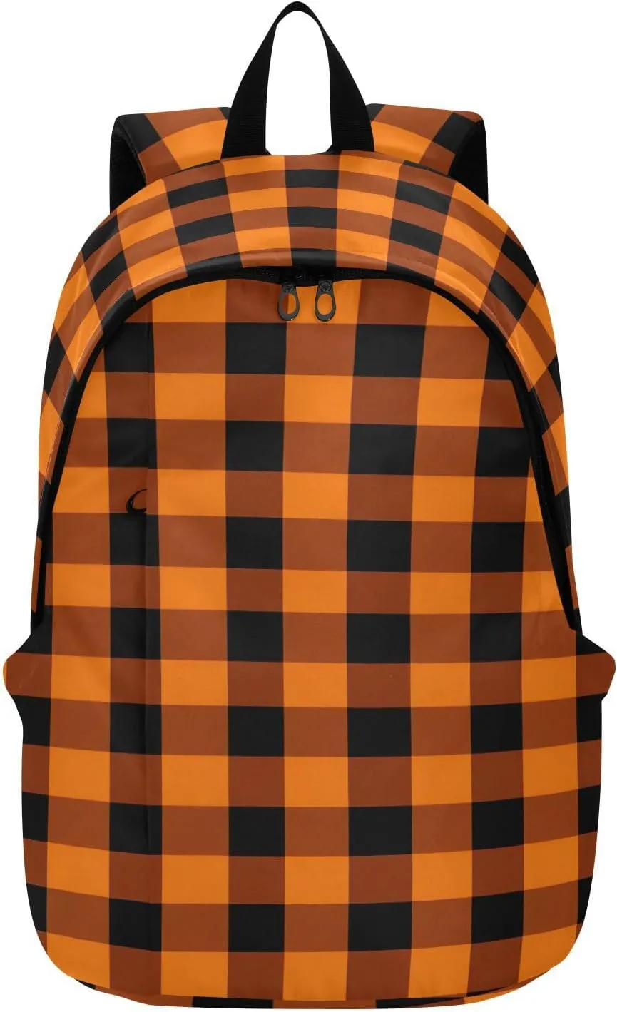 MCHIVER Travel Backpack Yellow Black Plaid Casual Daypack Backpacks Lightweight Carry on Bag Water Resistant Hiking Backpack for Women and Men
