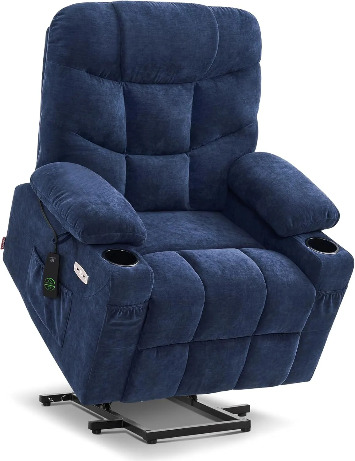 MCombo Power Lift Recliner Chair with Extended Footrest for Elderly People, Fabric 7287 (Navy Blue, Medium-Regular)