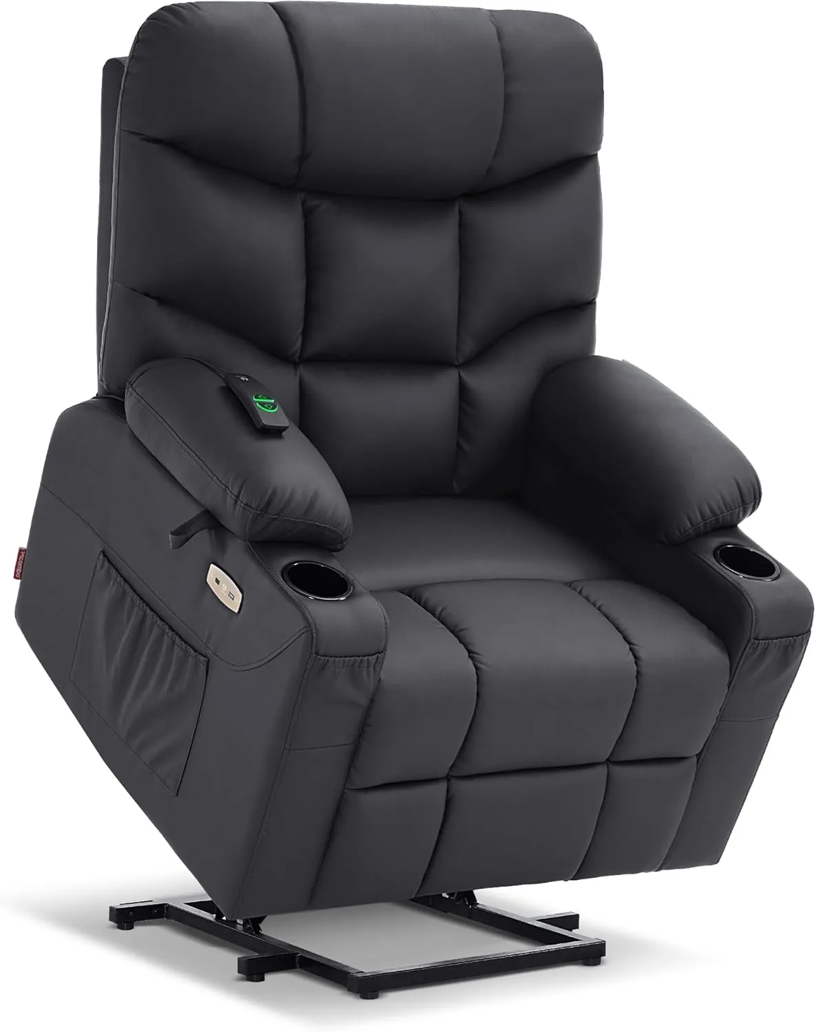 MCombo Power Lift Recliner Chair with Extended Footrest for Elderly People, Faux Leather 7287 (Black, Medium-Regular)