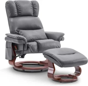 MCombo Swivel Recliners with Ottoman, Reclining TV Chairs with Vibration Massage, Faux Leather Ergonomic Lounge Chair for Living Room Bedroom 4832 (Grey)