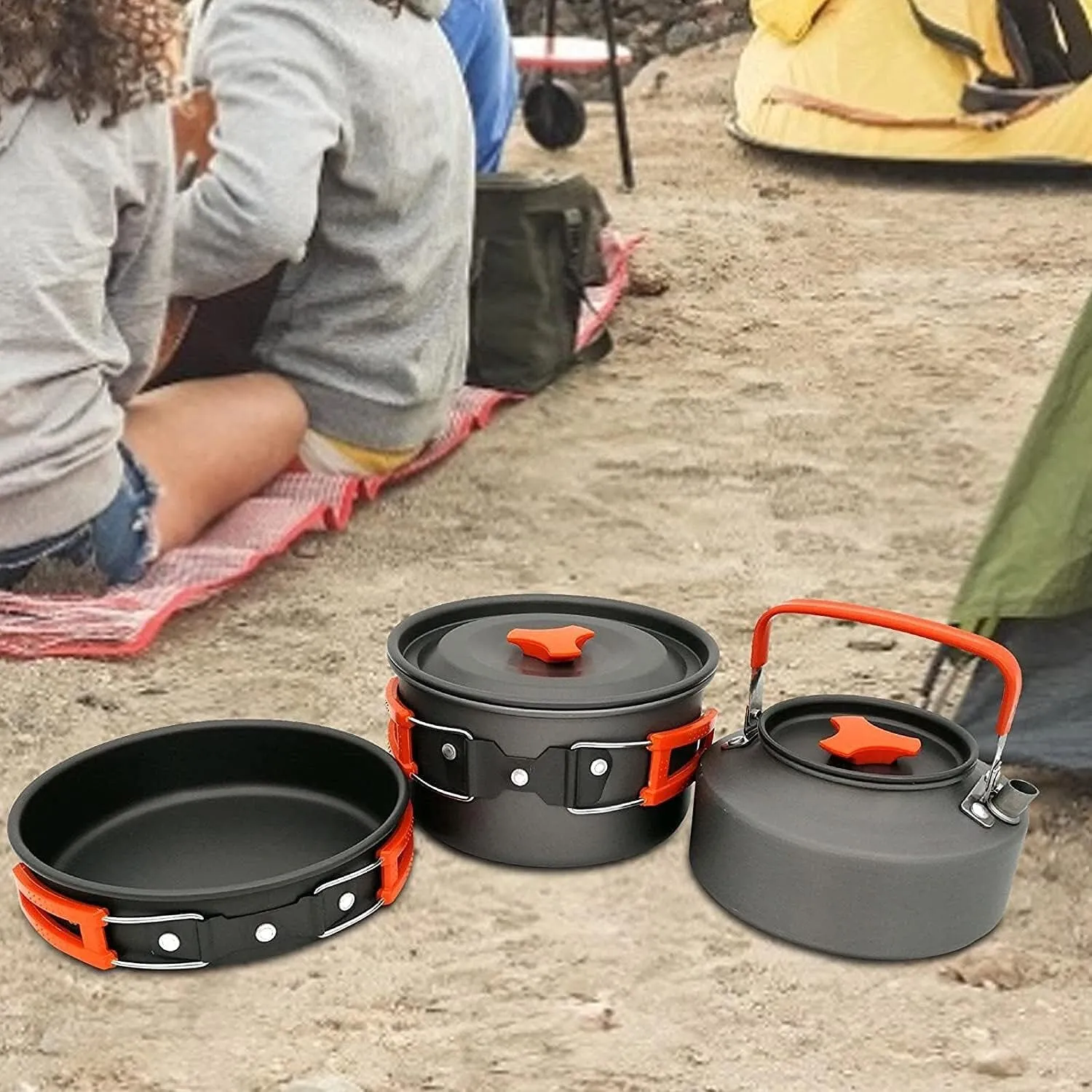 MDybf Camping Cookware Kit, Aluminum Lightweight Non Stick Camping Utensils Set, Stackable Cooking Pots and Pans Kettle Outdoor Hiking Picnic