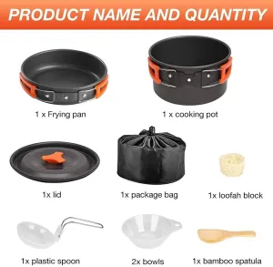 MDybf Camping Cookware Kit Portable Kitchen Cooking with Folding Handle Travel Tableware Lightweight Bowls Utensil Pot Pan Set for 1 to 2 People Outdoor Backpacking Hiking Picnic Camping BBQ