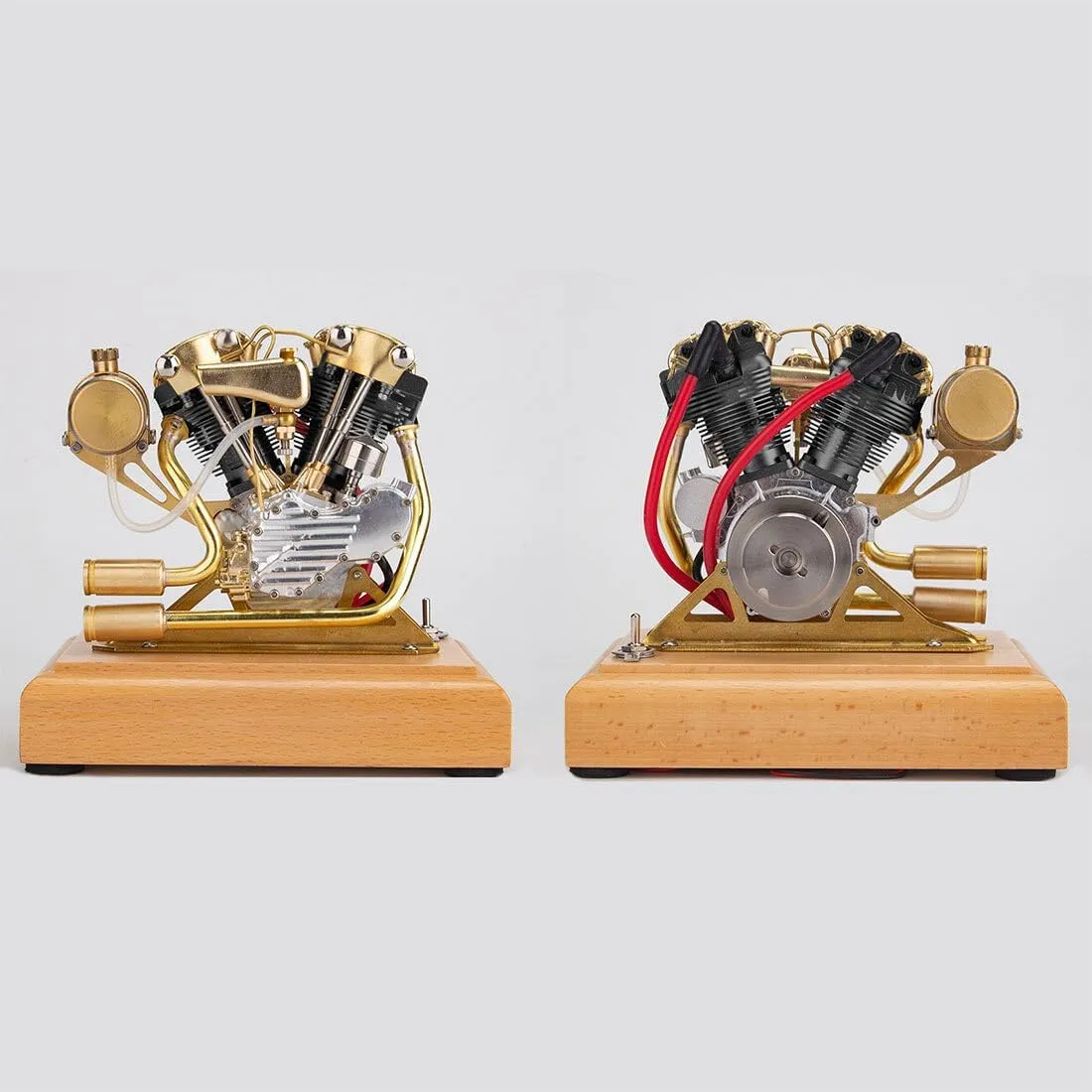 MechPuConToy Engine Model Kit That Works, Mini OHV V-Twin Double-Cylinder Four-Stroke Engine Model for Motorcycle