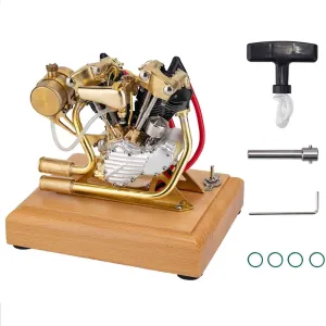 MechPuConToy Engine Model Kit That Works, Mini OHV V-Twin Double-Cylinder Four-Stroke Engine Model for Motorcycle