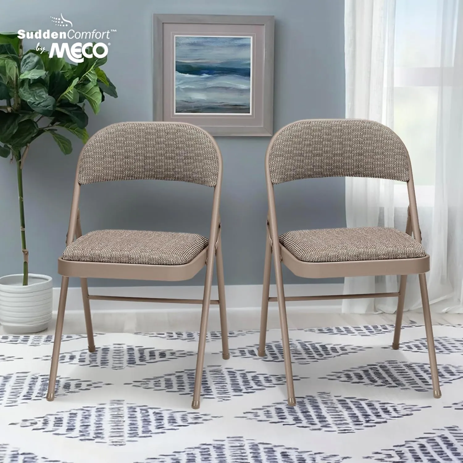 MECO 4 Pack Padded Folding Chairs, Cushioned Courtyard Fabric Foldable Chair, Chicory Lace