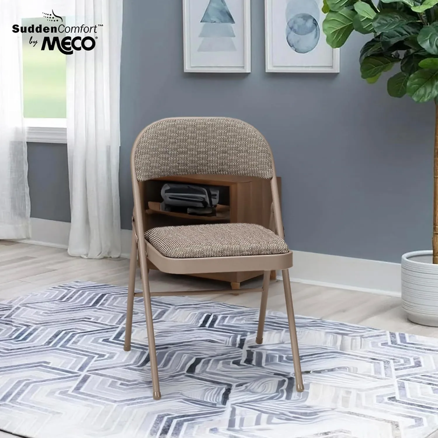 MECO 4 Pack Padded Folding Chairs, Cushioned Courtyard Fabric Foldable Chair, Chicory Lace