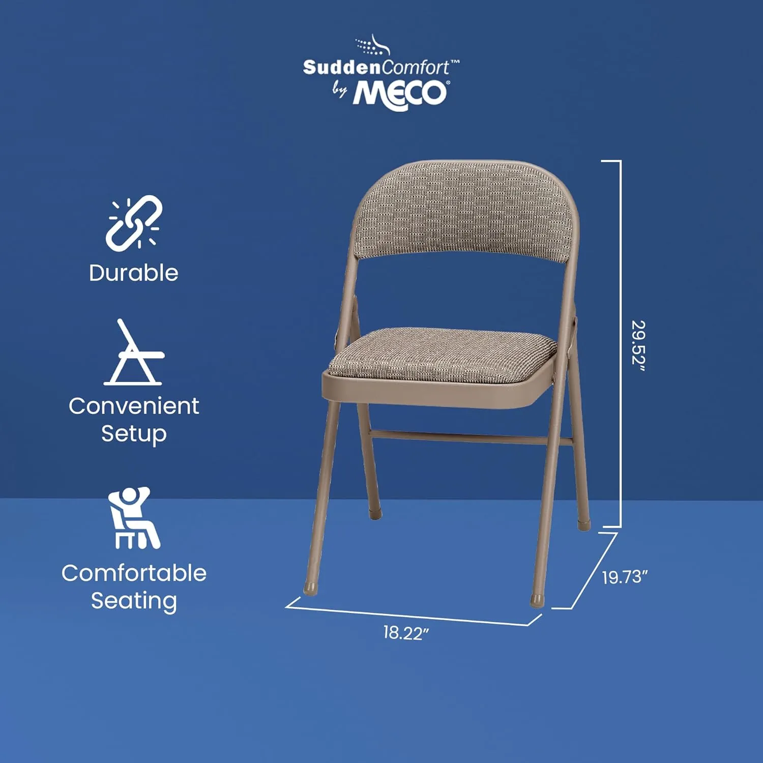 MECO 4 Pack Padded Folding Chairs, Cushioned Courtyard Fabric Foldable Chair, Chicory Lace