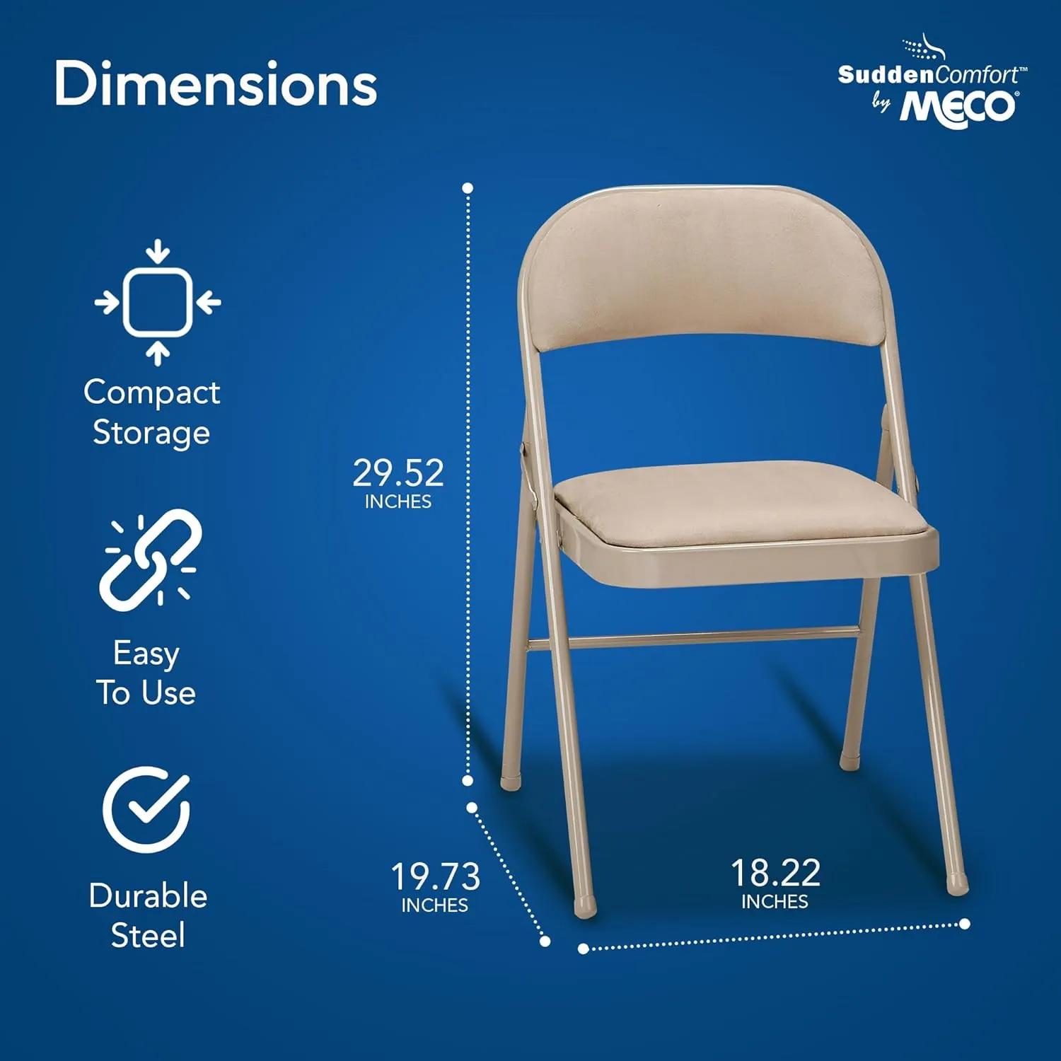 MECO 4 Pack Padded Folding Chairs, Cushioned Sand Fabric Foldable Chair, Buff