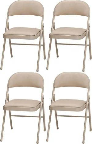 MECO 4 Pack Padded Folding Chairs, Cushioned Sand Fabric Foldable Chair, Buff