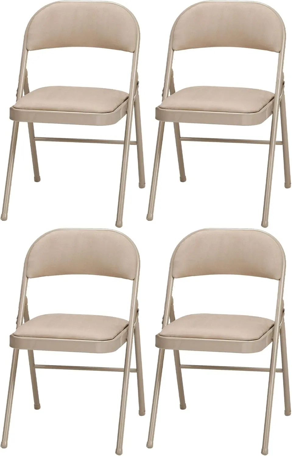 MECO 4 Pack Padded Folding Chairs, Cushioned Sand Fabric Foldable Chair, Buff