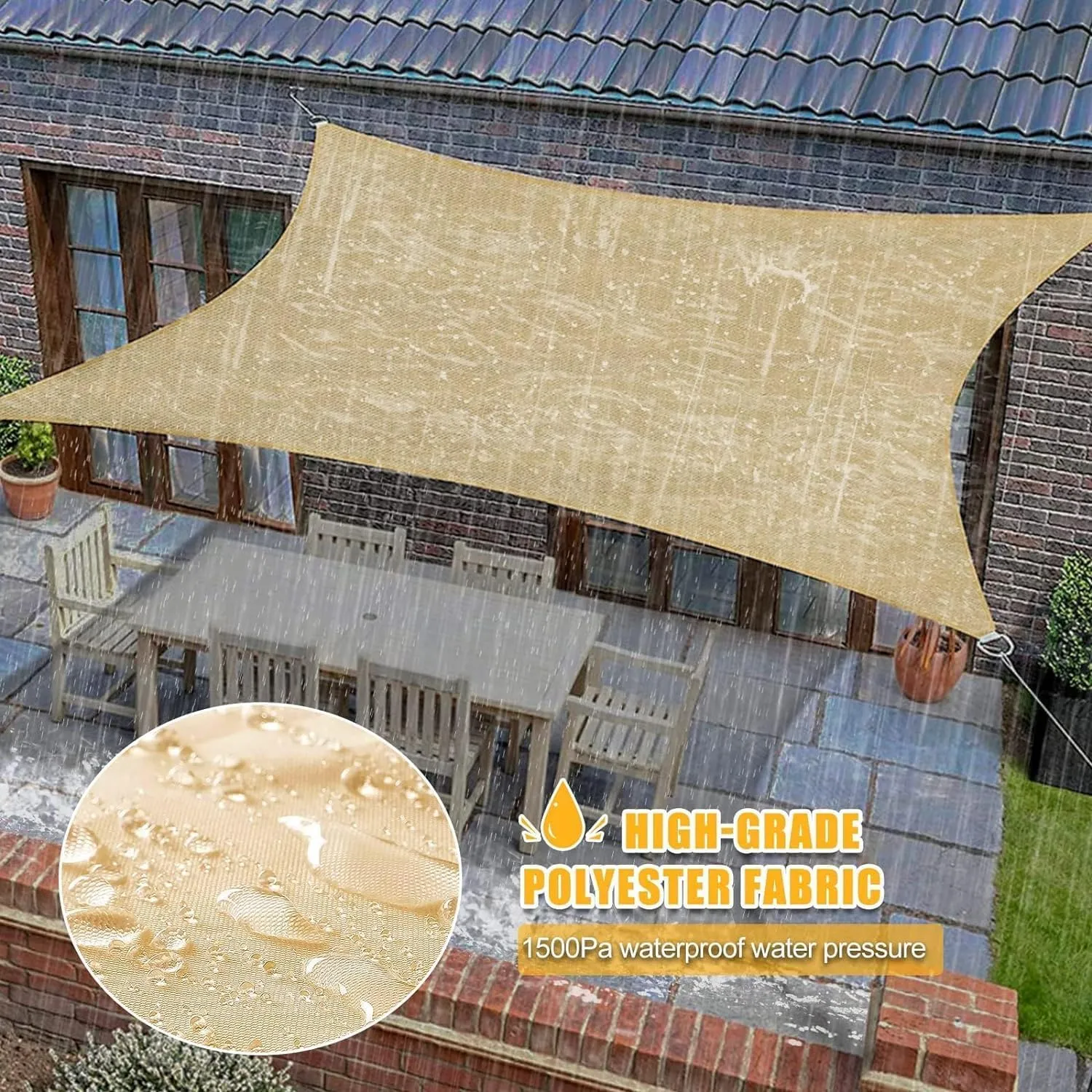 MeetYr Life LED Shade Sail Waterproof 10x11.5FT Built-in LED String Light All-in-One Shade Sail with 98% UV Protection for Patio, Deck, Garden