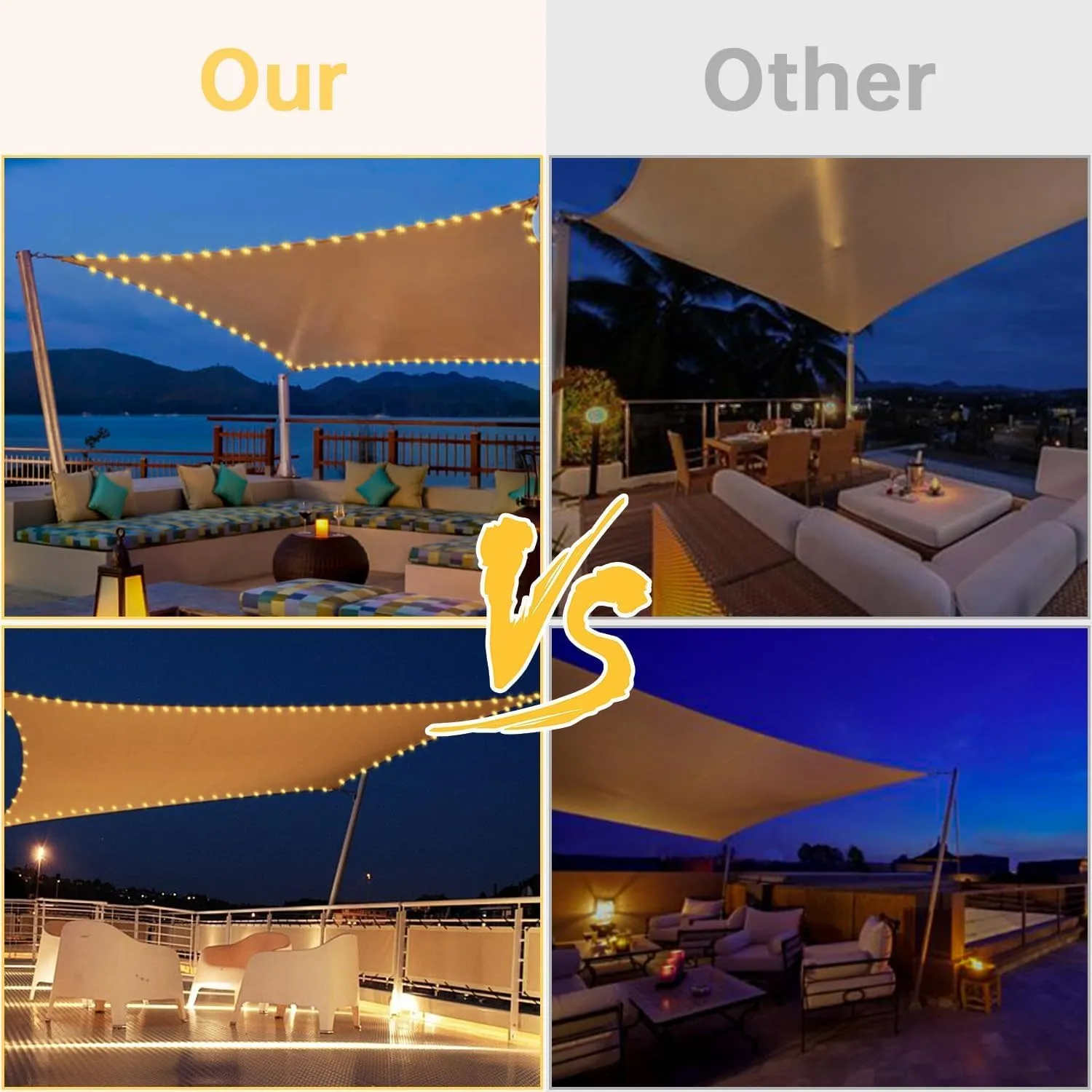 MeetYr Life LED Shade Sail Waterproof 10x11.5FT Built-in LED String Light All-in-One Shade Sail with 98% UV Protection for Patio, Deck, Garden