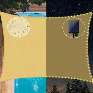 MeetYr Life LED Shade Sail Waterproof 10x11.5FT Built-in LED String Light All-in-One Shade Sail with 98% UV Protection for Patio, Deck, Garden