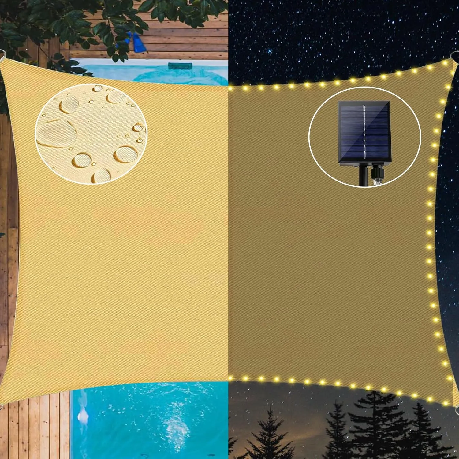 MeetYr Life LED Shade Sail Waterproof 10x11.5FT Built-in LED String Light All-in-One Shade Sail with 98% UV Protection for Patio, Deck, Garden