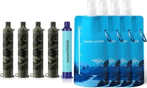 Membrane Solutions Squeezable Water Filtration System, Survival Water Purifier Kit, Portable Backpacking Gear Including Water Filter Straw and 23oz Collapsible Bottle for Hiking Camping Travel(5 4)