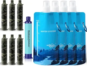 Membrane Solutions Squeezable Water Filtration System, Survival Water Purifier Kit, Portable Backpacking Gear Including Water Filter Straw and 23oz Collapsible Bottle for Hiking Camping Travel(7 4)