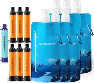 Membrane Solutions Squeezable Water Filtration System, Survival Water Purifier Kit, Portable Backpacking Gear Including Water Filter Straw and 23oz Collapsible Bottle for Hiking Camping Travel(7 6)