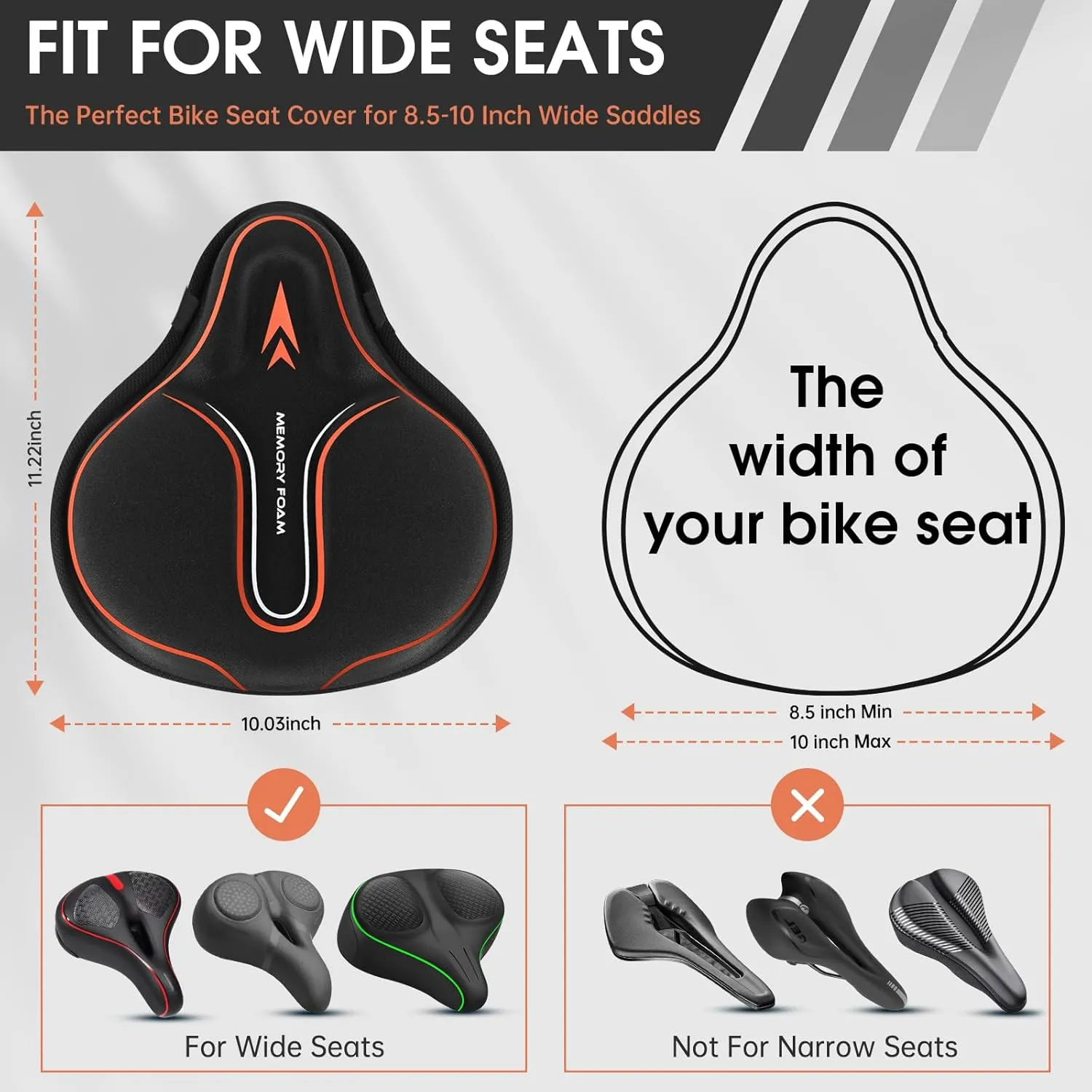 Memory Foam Bike Seat Cover Padded, Soft Bike Cushion for Men & Women, Comfortable Bike Accessories for Bike, Outdoor Indoor Cycling