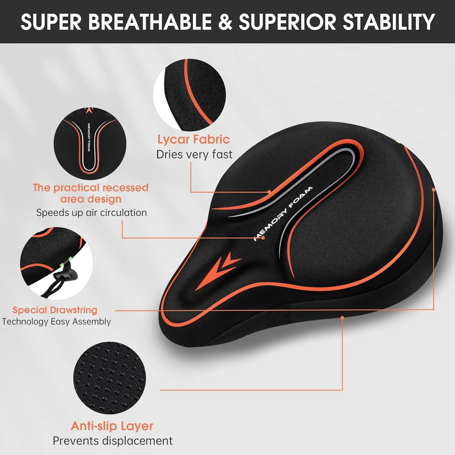 Memory Foam Bike Seat Cover Padded, Soft Bike Cushion for Men & Women, Comfortable Bike Accessories for Bike, Outdoor Indoor Cycling