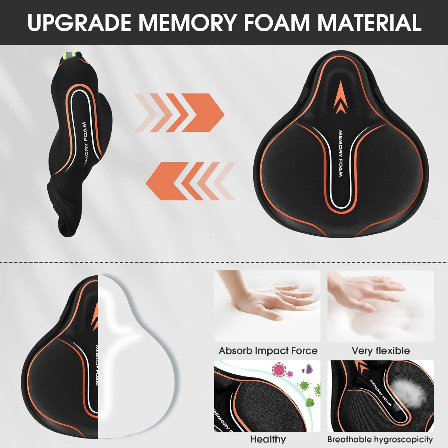 Memory Foam Bike Seat Cover Padded, Soft Bike Cushion for Men & Women, Comfortable Bike Accessories for Bike, Outdoor Indoor Cycling