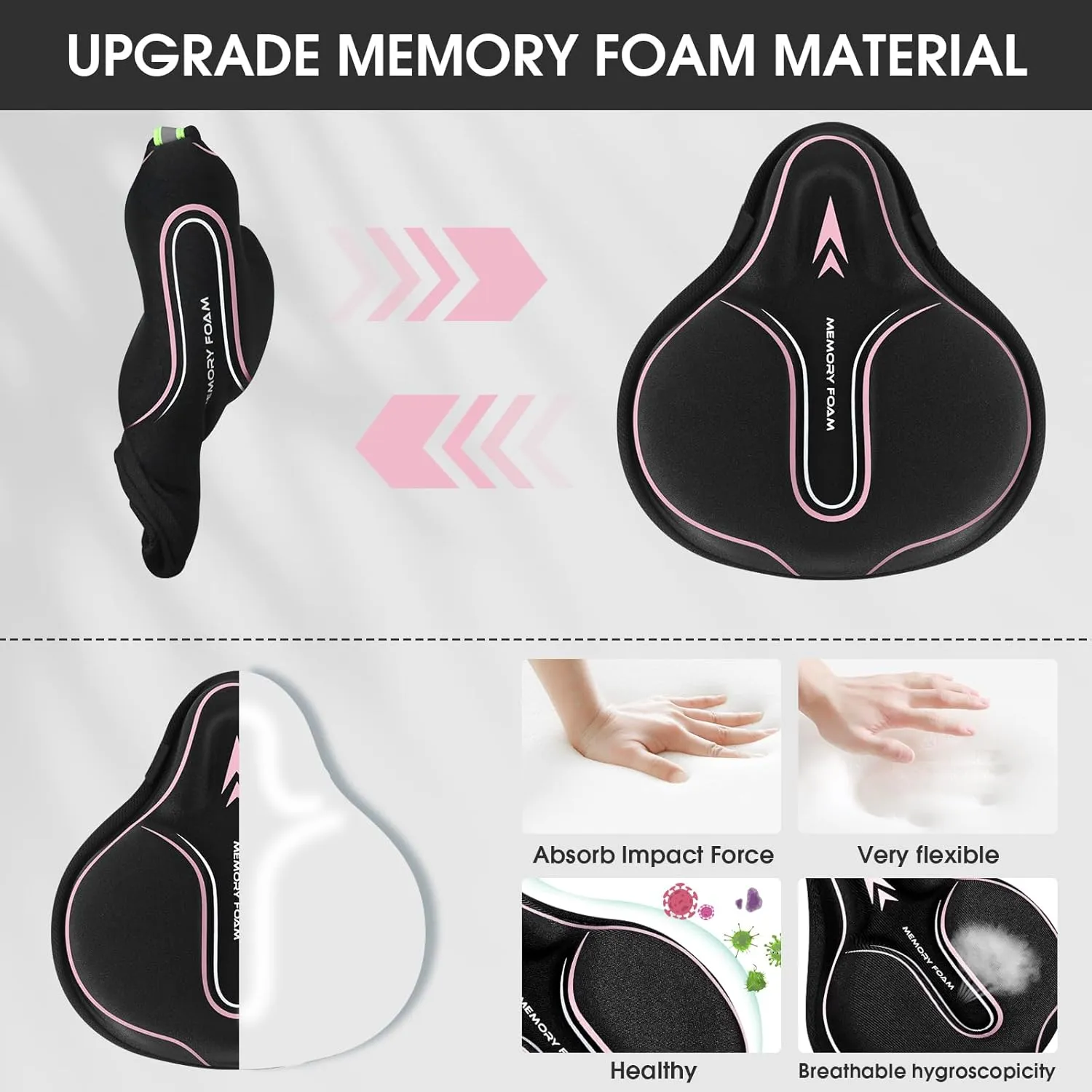 Memory Foam Bike Seat Cover Padded, Soft Bike Cushion for Men & Women, Comfortable Bike Accessories for Bike, Outdoor Indoor Cycling