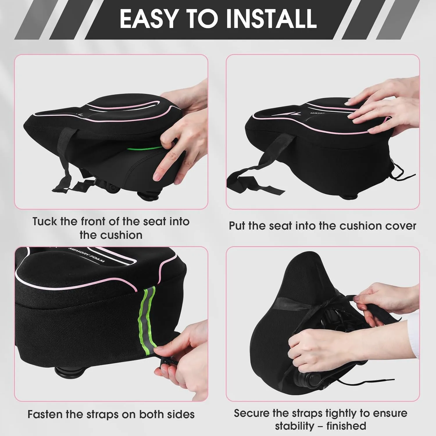 Memory Foam Bike Seat Cover Padded, Soft Bike Cushion for Men & Women, Comfortable Bike Accessories for Bike, Outdoor Indoor Cycling