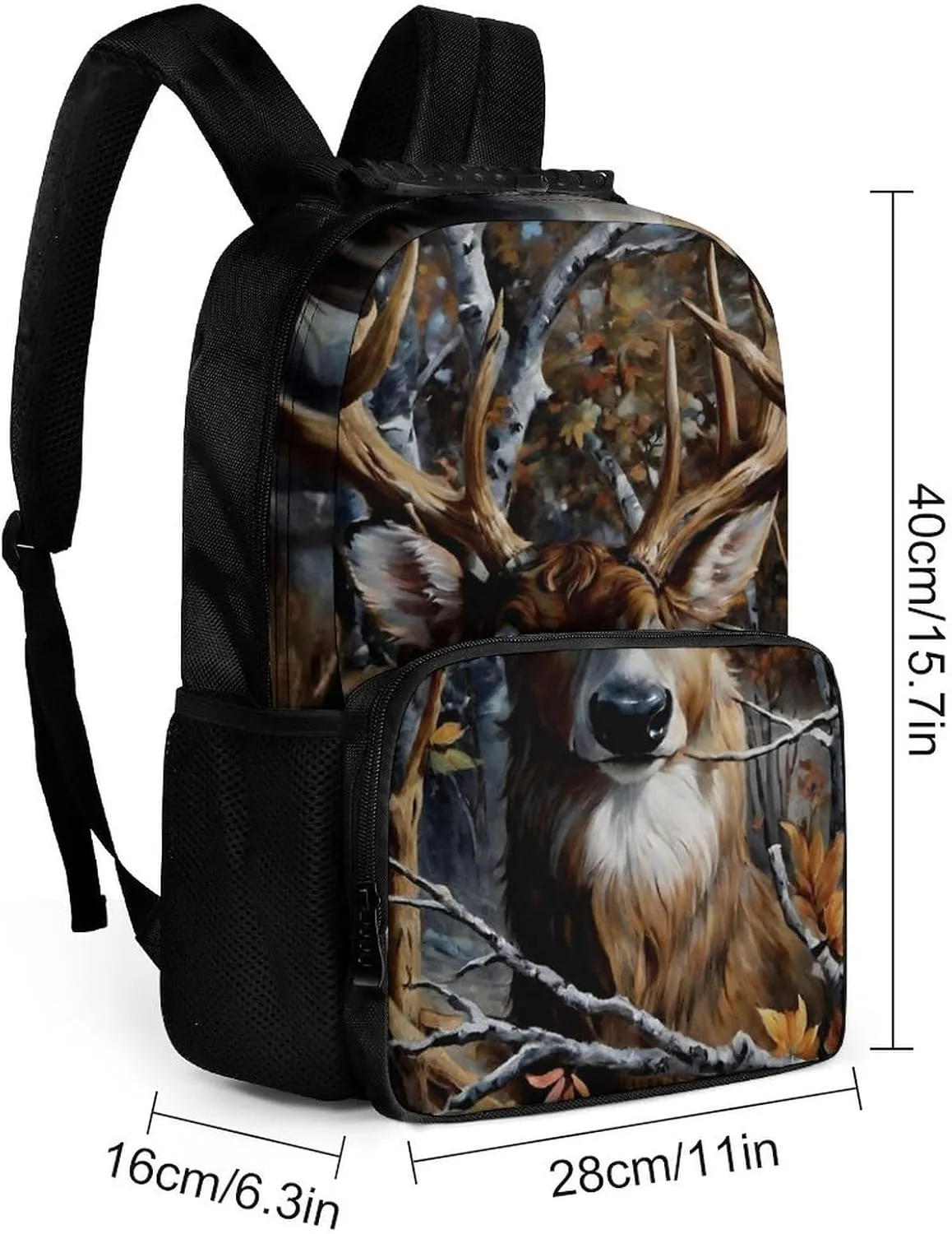 Men & Women Lightweight Camo Elk Deer Withered Branches Casual Daypack Large Capacity Bookbag With Adjustable Shoulder Straps for Gym Business Bicycle
