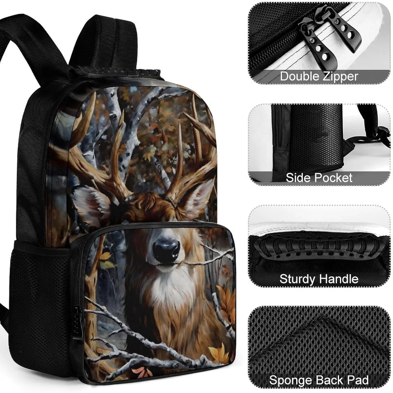 Men & Women Lightweight Camo Elk Deer Withered Branches Casual Daypack Large Capacity Bookbag With Adjustable Shoulder Straps for Gym Business Bicycle