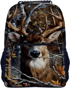 Men & Women Lightweight Camo Elk Deer Withered Branches Casual Daypack Large Capacity Bookbag With Adjustable Shoulder Straps for Gym Business Bicycle