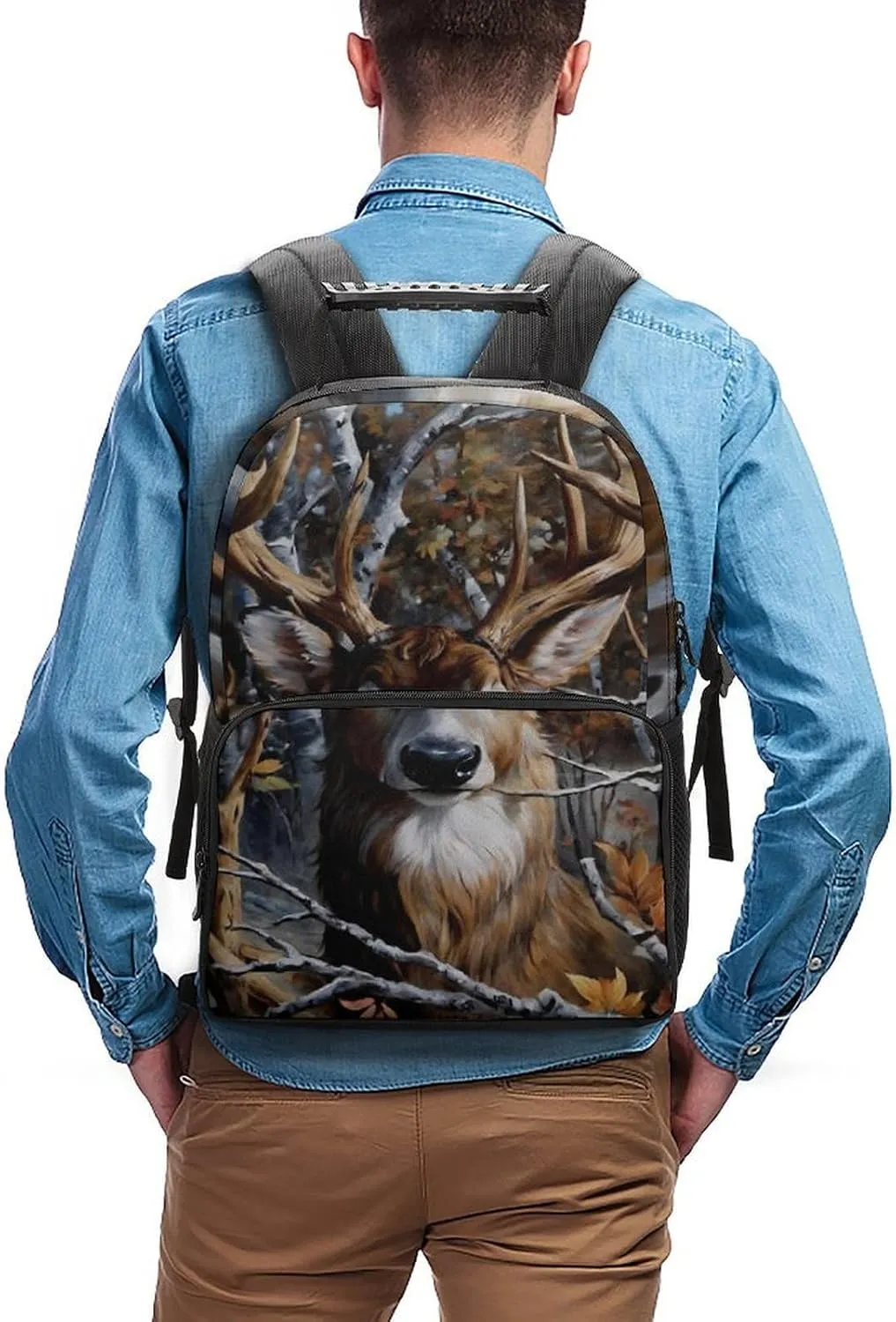 Men & Women Lightweight Camo Elk Deer Withered Branches Casual Daypack Large Capacity Bookbag With Adjustable Shoulder Straps for Gym Business Bicycle