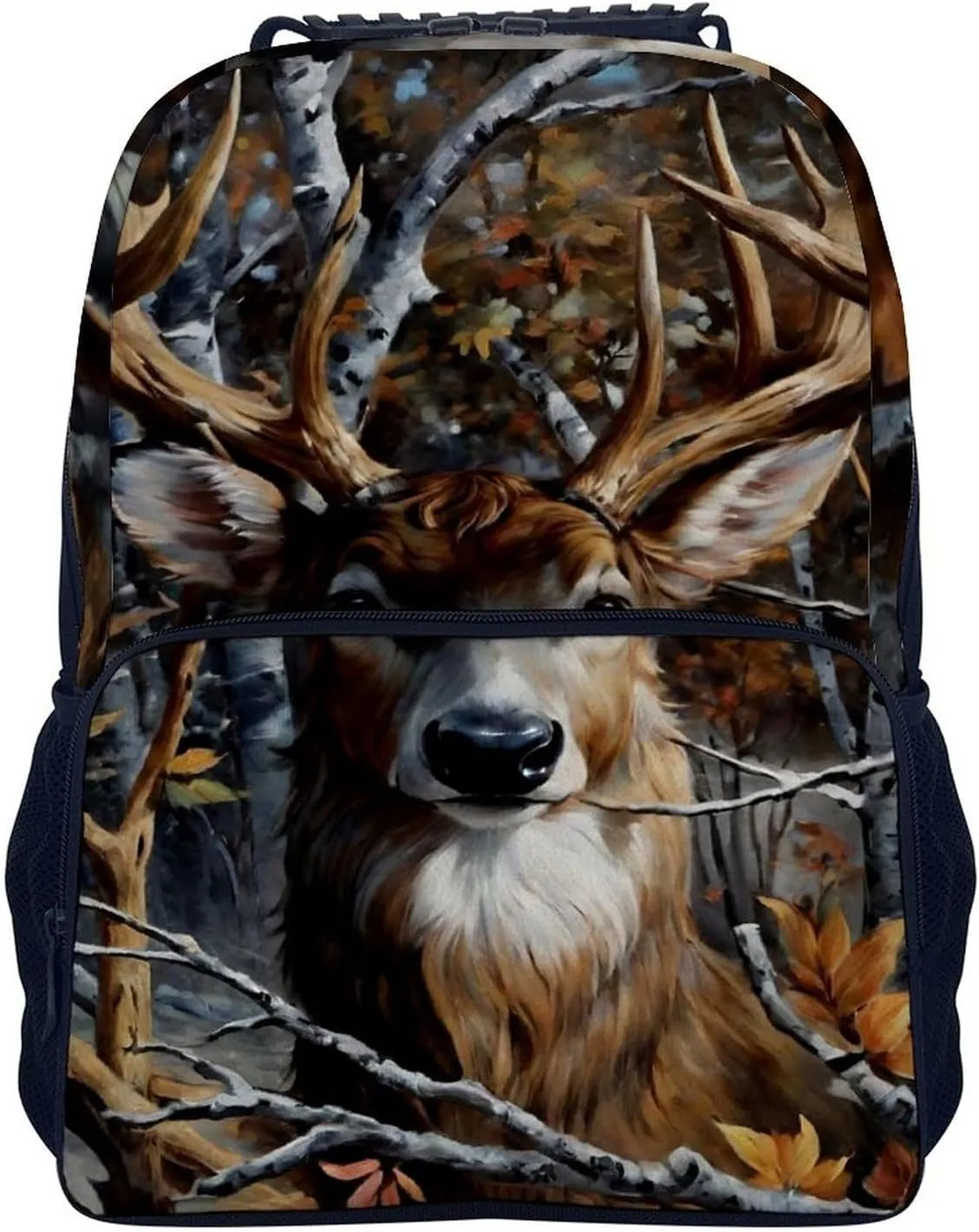 Men & Women Lightweight Camo Elk Deer Withered Branches Casual Daypack Large Capacity Bookbag With Adjustable Shoulder Straps for Gym Business Bicycle