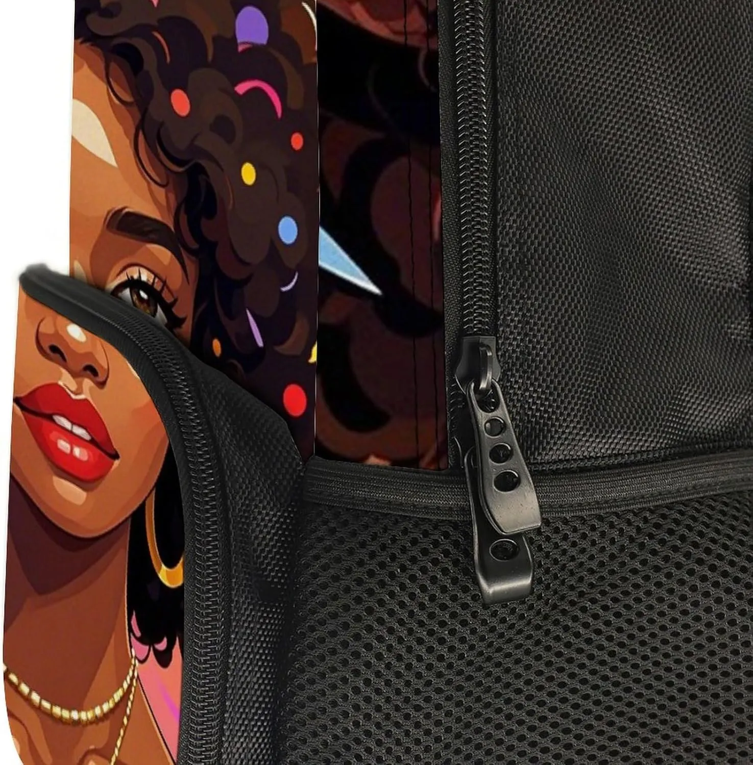 Men & Women Lightweight Chic Cartoon Black Woman African American Woman Art Casual Daypack Large Capacity Bookbag With Adjustable Shoulder Straps for Gym Business Bicycle