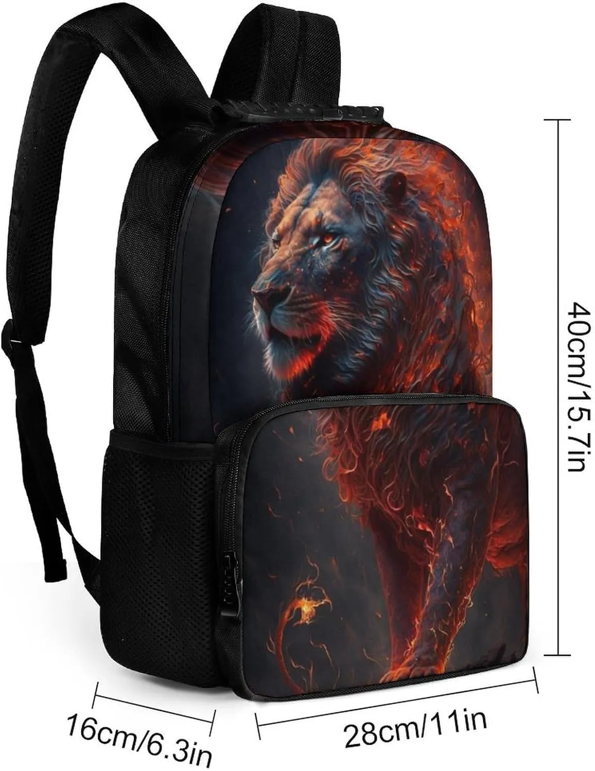 Men & Women Lightweight Cool Lion Fire Surreal Style Art Casual Daypack Large Capacity Bookbag With Adjustable Shoulder Straps for Gym Business Bicycle