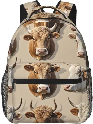 Men & Women Lightweight Cute Highland Cattle Art Casual Daypack Large Capacity Bookbag With Adjustable Shoulder Straps for Gym Business Bicycle