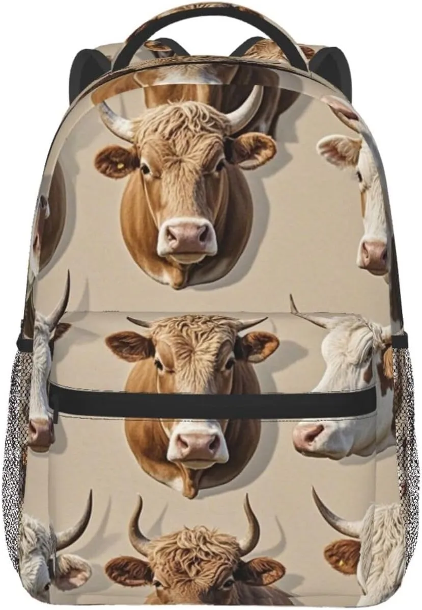 Men & Women Lightweight Cute Highland Cattle Art Casual Daypack Large Capacity Bookbag With Adjustable Shoulder Straps for Gym Business Bicycle