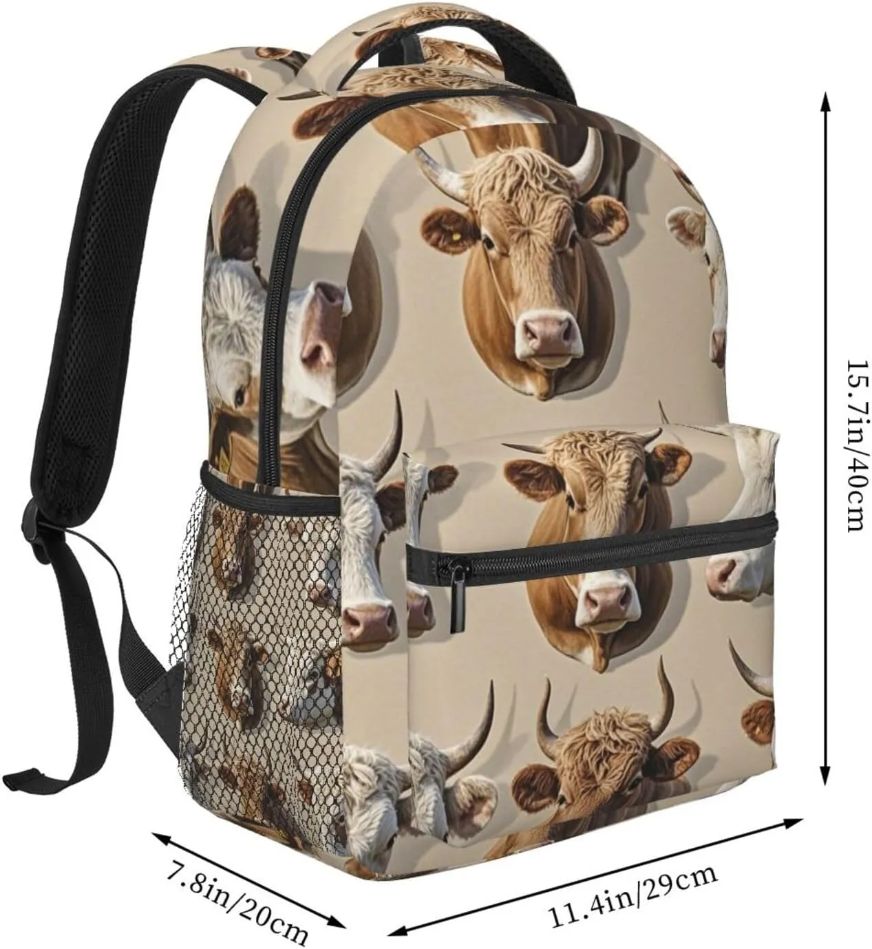 Men & Women Lightweight Cute Highland Cattle Art Casual Daypack Large Capacity Bookbag With Adjustable Shoulder Straps for Gym Business Bicycle