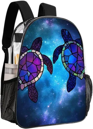 Men & Women Lightweight Sea Turtle Galaxy Art Casual Daypack Large Capacity Bookbag Transparent Bag for Gym Business Bicycle