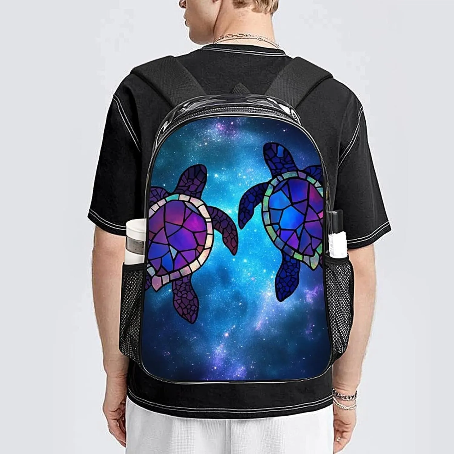 Men & Women Lightweight Sea Turtle Galaxy Art Casual Daypack Large Capacity Bookbag Transparent Bag for Gym Business Bicycle