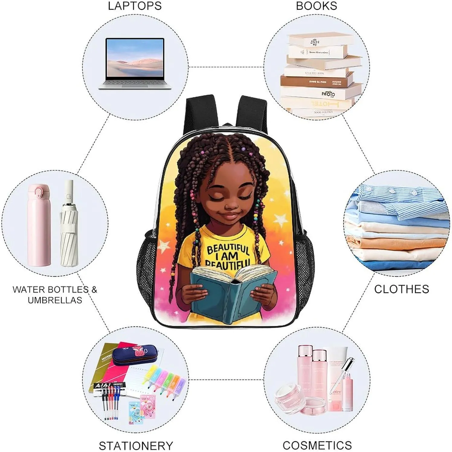 Men Women Lightweight African American Black woman Book Art Backpack Large Capacity Carry On Bag Transparent Bag for Sports Work Walking Cycling