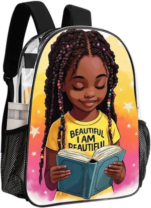 Men Women Lightweight African American Black woman Book Art Backpack Large Capacity Carry On Bag Transparent Bag for Sports Work Walking Cycling