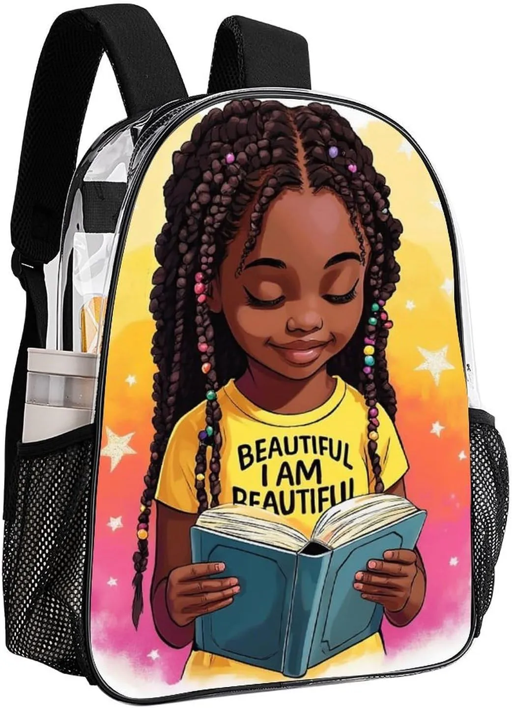 Men Women Lightweight African American Black woman Book Art Backpack Large Capacity Carry On Bag Transparent Bag for Sports Work Walking Cycling