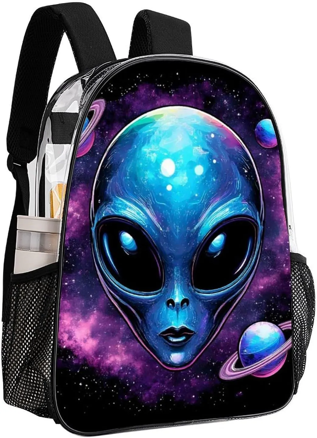 Men Women Lightweight Alien And Ufo Space Universe Art Backpack Large Capacity Carry On Bag Transparent Bag for Sports Work Walking Cycling