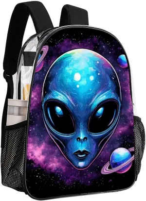 Men Women Lightweight Alien And Ufo Space Universe Art Backpack Large Capacity Carry On Bag Transparent Bag for Sports Work Walking Cycling