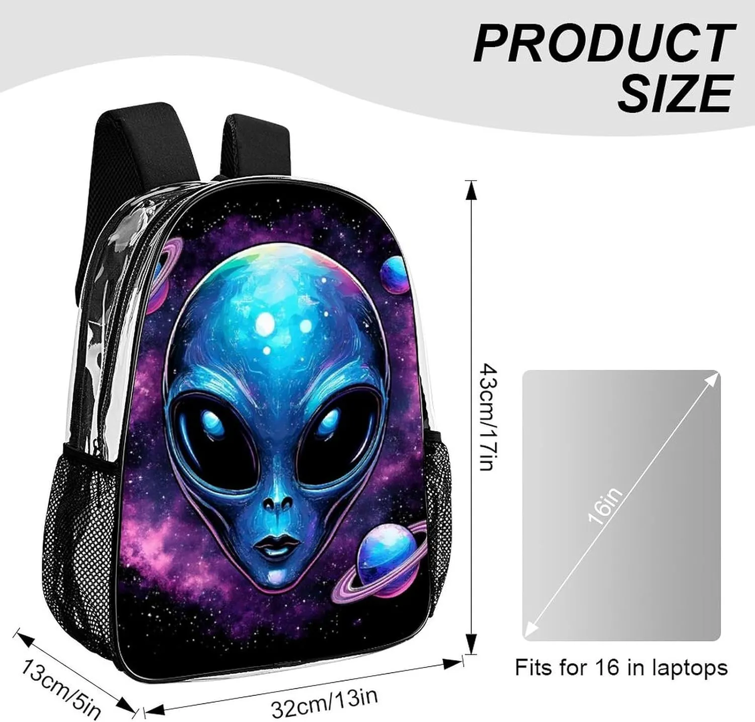 Men Women Lightweight Alien And Ufo Space Universe Art Backpack Large Capacity Carry On Bag Transparent Bag for Sports Work Walking Cycling