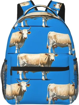Men Women Lightweight Cute White Cattle Art Backpack Large Capacity Carry On Bag With Padded Straps for Sports Work Walking Cycling